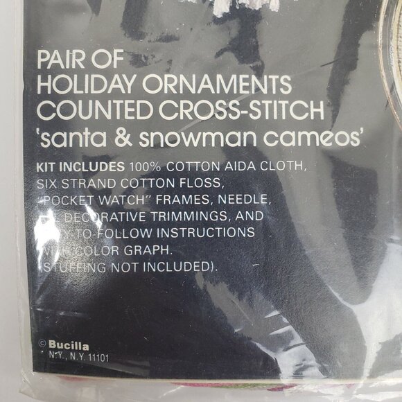 2 Bucilla Counted Cross Stitch Ornaments Kits Vintage 48788 48789 Santa Snowman - Picture 10 of 12